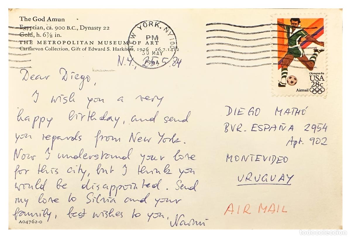Timbres: CMI) 1984. USA. POSTCARD. OLYMPIC SOCCER PLAYER SHIPPED TO URUGUAY. XF