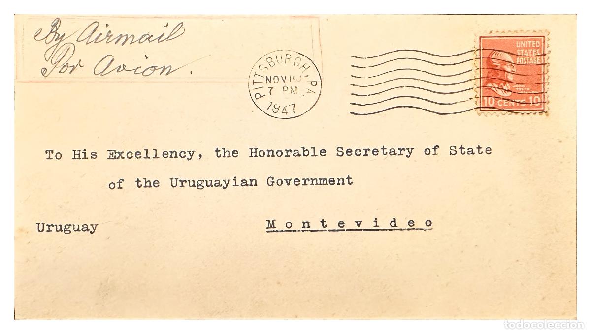 Timbres: CMI) 1947. USA. PORTRAIT OF JOHN TYLER IN ORANGE COLOR SHIPPED TO URUGUAY XF