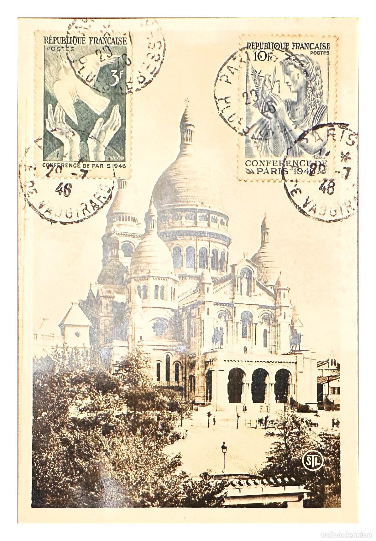Timbres: CMI) 1946. FRANCE. POSTCARD. PEACE DOVE AND STATUE FIGURES DOMESTIC MAIL XF