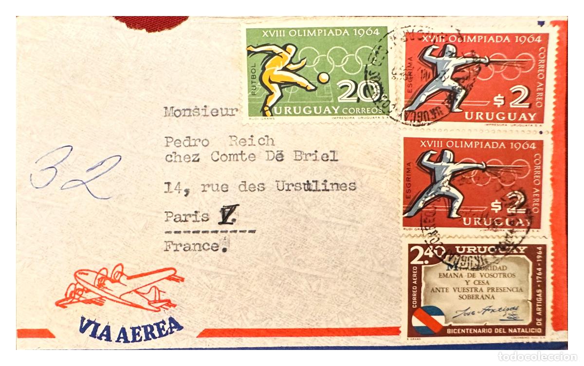 Timbres: CMI) 1964. URUGUAY. SOCCER PLAYER AND FENCING ATHLETES SHIPPED TO FRANCE XF