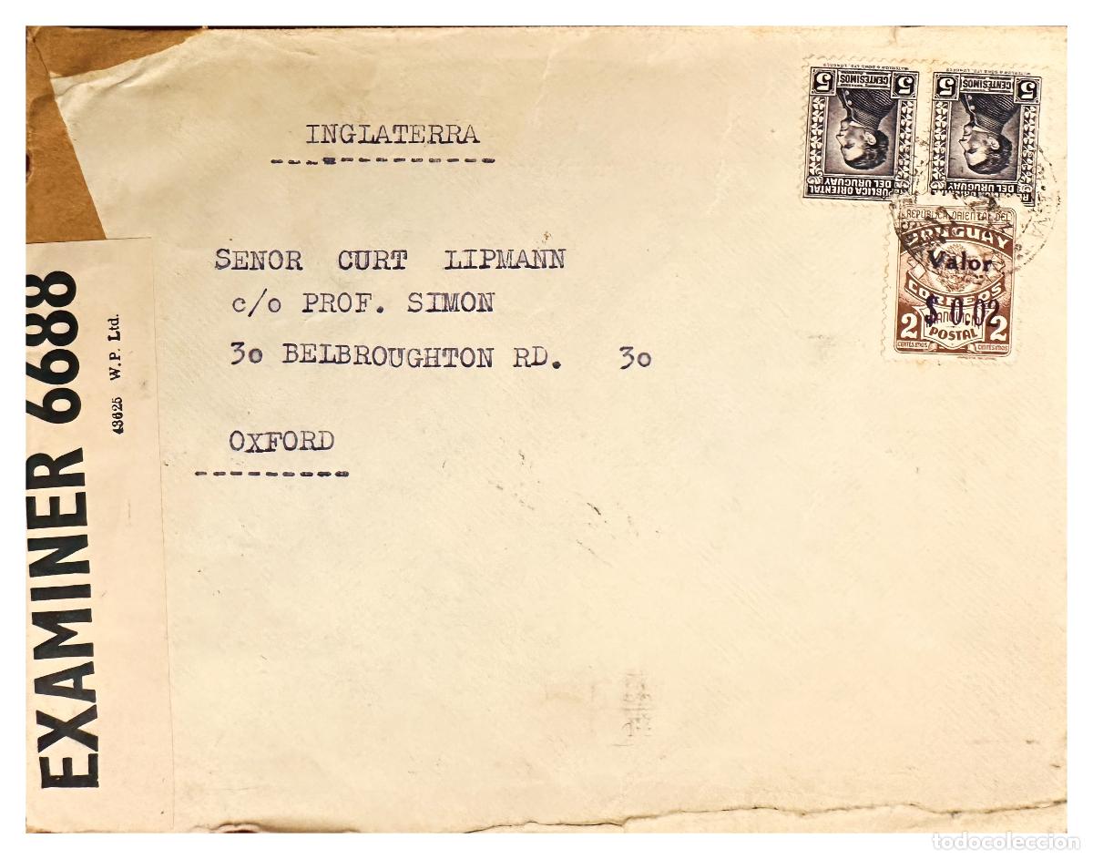 Sellos: CMI) 1935. URUGUAY. DOUBLE PORTRAIT OF SUAREZ WITH POSTAL STAMP TO UK XF