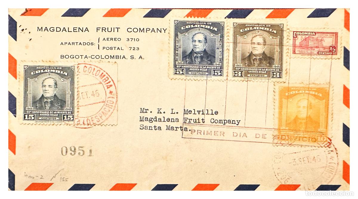 Timbres: CMI) 1946. COLOMBIA. ANDRES BELLO PORTRAITS IN SERIES ISSUE DOMESTIC MAIL XF