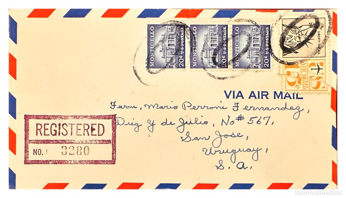 Stamps: CMI) 1956. USA. MONTICELLO RESIDENCE FA&Ccedil;ADE REPETITION SHIPPED TO URUGUAY XF