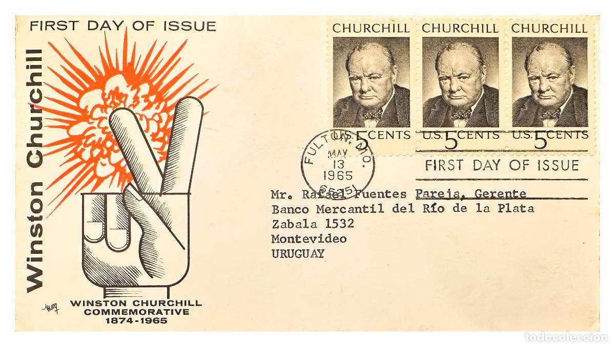 Stamps: CMI) 1965. USA. FDC. WINSTON CHURCHILL PORTRAIT REPETITION TO URUGUAY XF