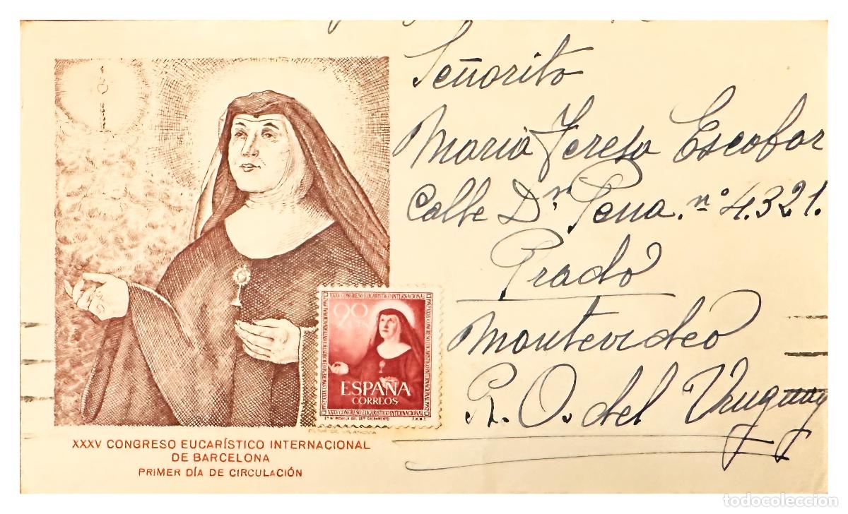 Stamps: CMI) 1952. SPAIN. FDC. SINGLE PORTRAIT OF SANTA MICAELA IN RED COLOR SCENE XF