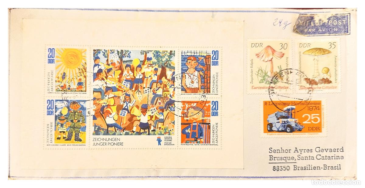 Francobolli: CMI) 1974. GERMANY. FDC. DRAWINGS OF PIONEROS MACHINES AND FUNGI TO BRAZIL XF