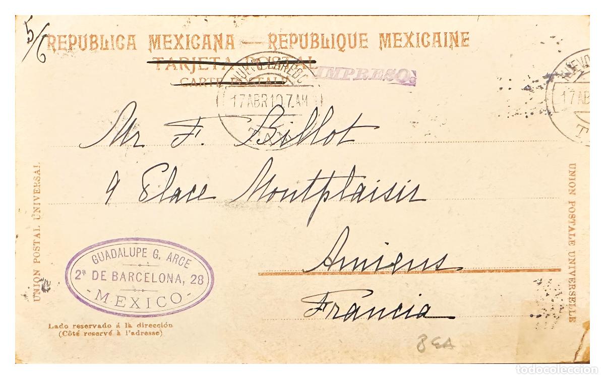 Francobolli: CMI) 1907. MEXICO. POSTCARD. BACK SIDE WITH WRITTEN TEXT SHIPPED TO FRANCE XF