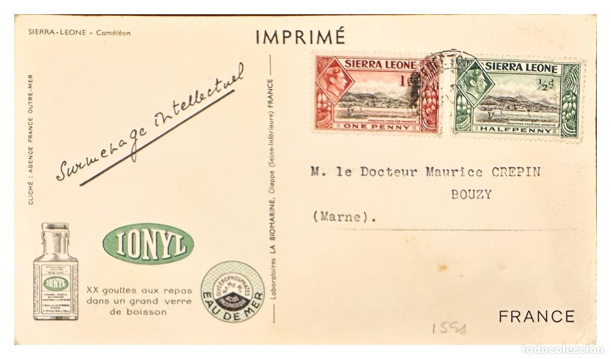 Briefmarken: CMI) 1950. SIERRA LEONE. KING GEORGE VI PORTRAIT IN ISSUE SHIPPED TO FRANCE XF