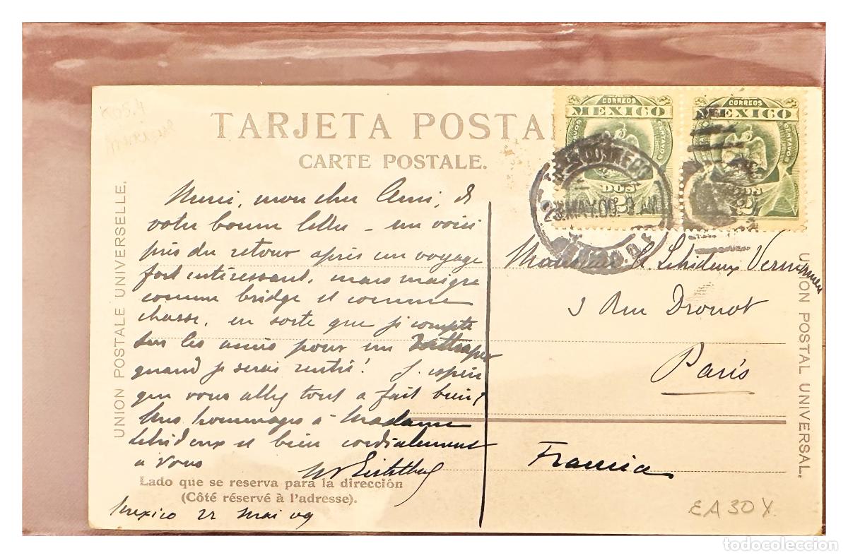 Briefmarken: CMI) 1899. MEXICO. POSTCARD. DOUBLE HISTORICAL PORTRAIT ISSUE TO FRANCE XF