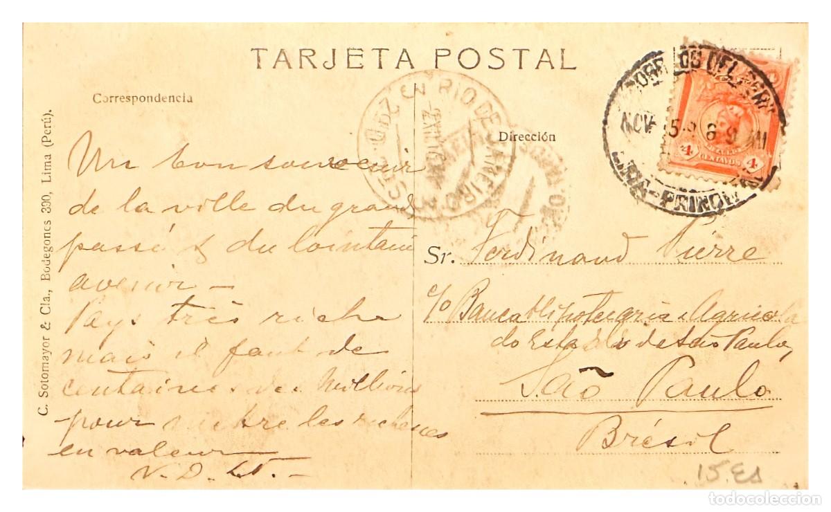 Briefmarken: CMI) 1906. PERU. POSTCARD. HISTORICAL FIGURE PORTRAIT SHIPPED TO BRAZIL. XF