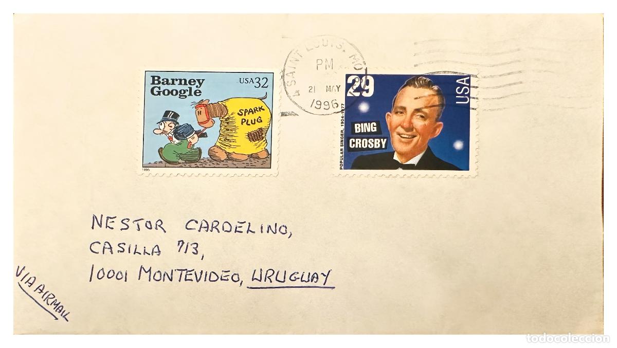 Sellos: CMI) 1996. USA. BING CROSBY PORTRAIT AND BARNEY GOOGLE DRAWING TO URUGUAY XF