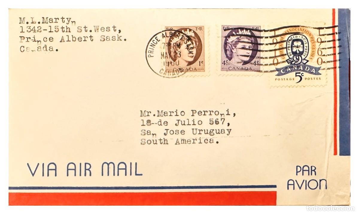 Sellos: CMI) 1960. CANADA. QUEEN ELIZABETH II PORTRAIT REPETITION TO URUGUAY XF
