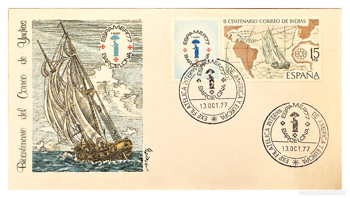 Sellos: CMI) 1977. SPAIN. CLASSIC SAILBOAT REPRODUCTION AND INDIAS MAP LANDSCAPE XF