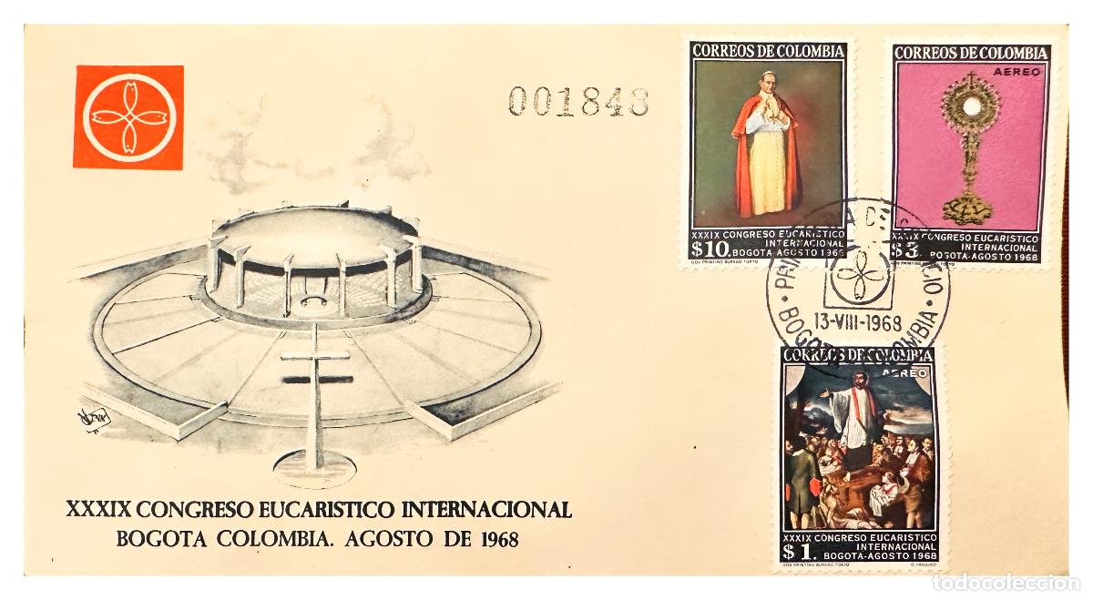 Sellos: CMI) 1968. COLOMBIA. FDC. POPE PAUL VI PORTRAIT AND MONSTRANCE TO COLOMBIA XF