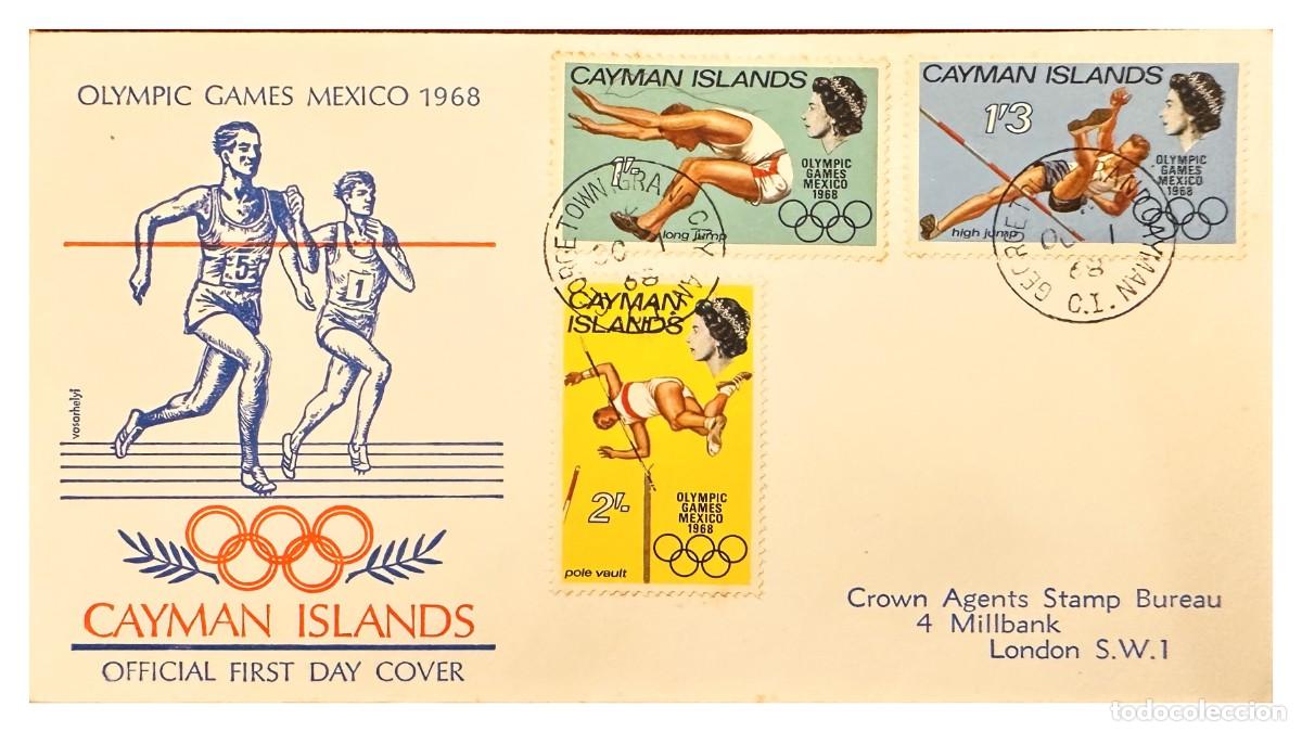 Stamps: CMI) 1968. CAYMAN ISLANDS. FDC. ATHLETES IN OLYMPIC EVENTS. SHIPPED TO UK. XF