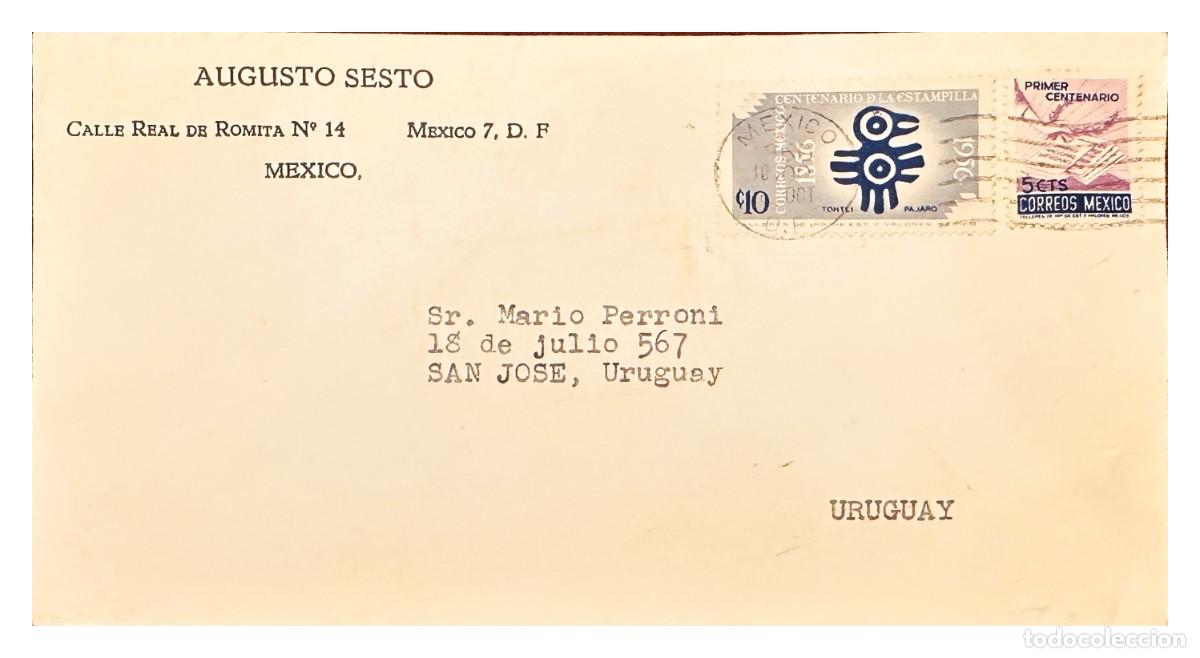 Stamps: CMI) 1956. MEXICO. STAMP CENTENARY PLANE ETCHING SHIPPED TO URUGUAY XF