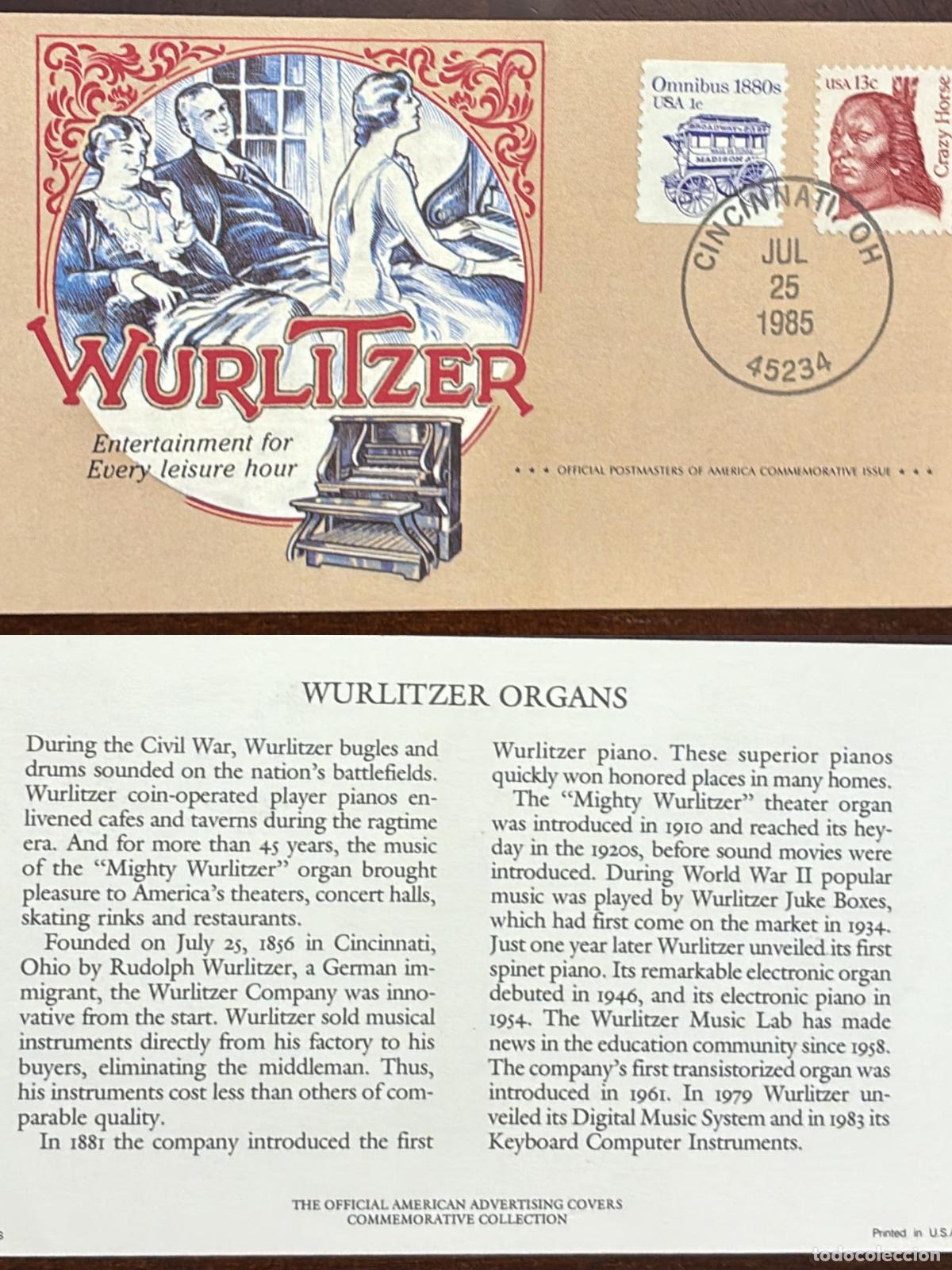 Stamps: CMI) 1985 USA CRAZY HORSE AND OMNIBUS WURLITZER ORGANS FDC FYV XF