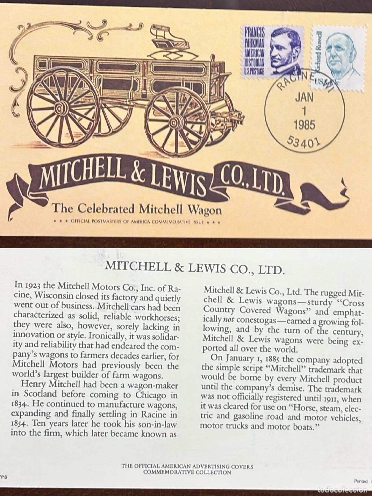 Francobolli: CMI) 1985 USA FRANCIS PARKMAN AND RUSSELL MITCHELL WAGONS FDC FYV XF
