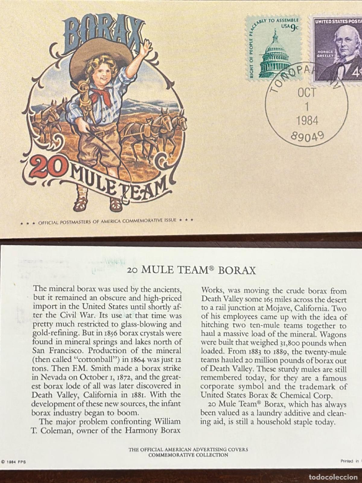 Francobolli: CMI) 1984 USA GREELEY AND PEACEABLE ASSEMBLY 20 MULE TEAM BORAX FDC FYV XF