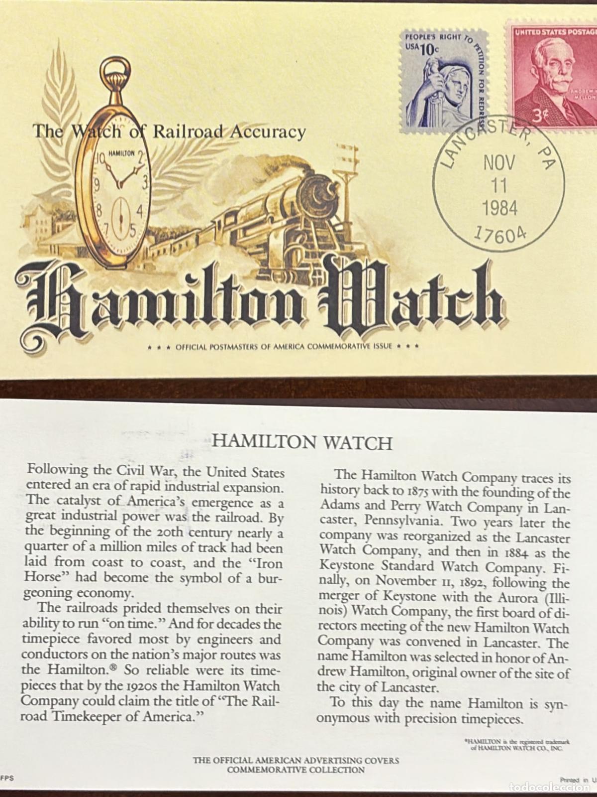 Francobolli: CMI) 1984 USA MELLON AND RIGHT TO PETITION HAMILTON WATCH FDC FYV XF