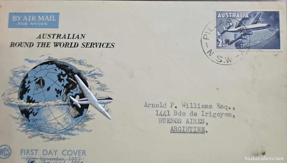 Francobolli: CMI) 1958 AUSTRALIA AIRPLANE ROUND THE WORLD SHIPPED TO ARGENTINA FDC XF