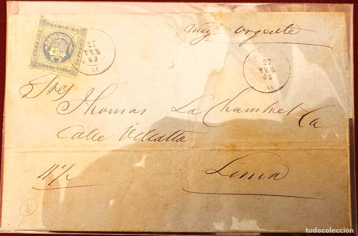 Francobolli: CMI) 1862 PERU FRAMED NATIONAL COAT OF ARMS LIMA XF