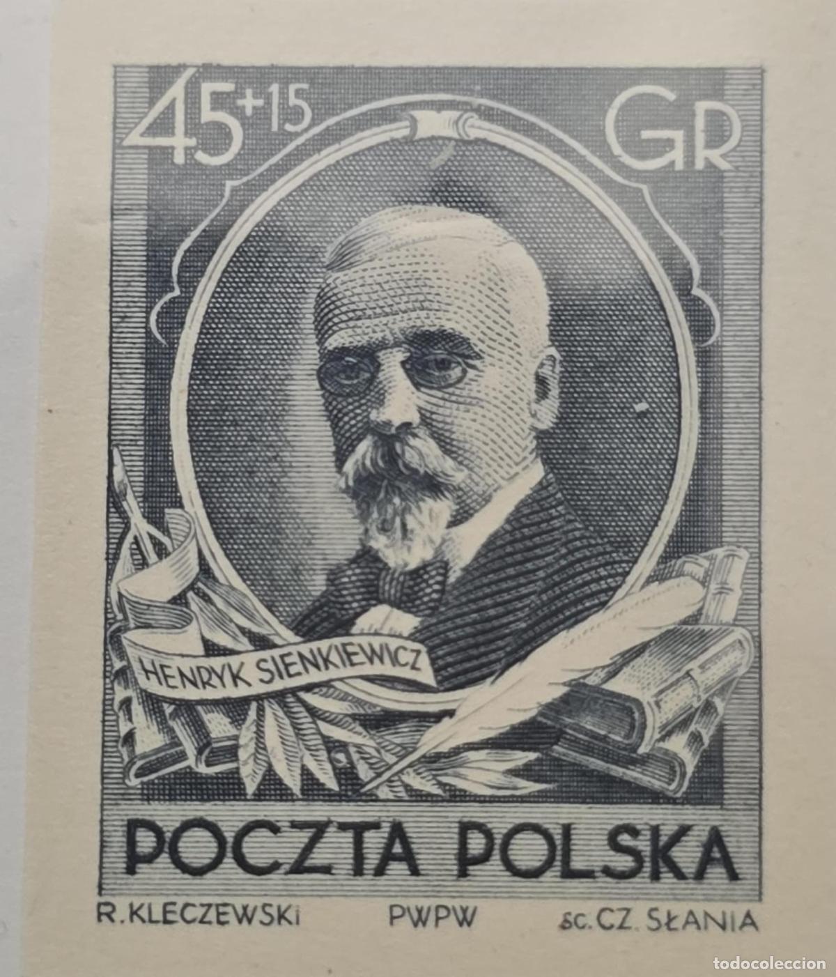 Sellos: CMI) 1952 POLAND PORTRAIT OF HENRYK SIENKIEWICZ WITH QUILL AND BOOKS XF