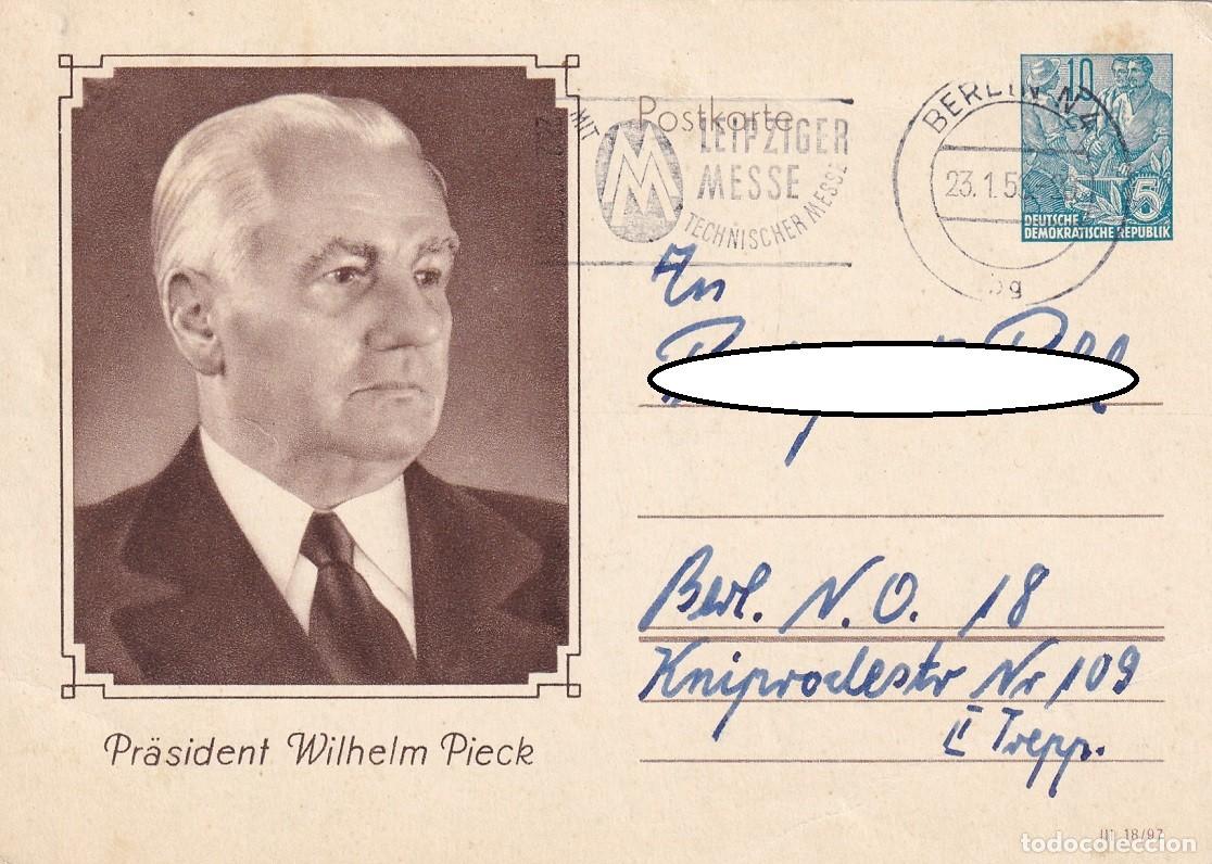 Sellos: Tarjeta entero postal circulada DDR RDA Rep&uacute;blica Democr&aacute;tica Alemana - Presidente Wilhelm Pieck
