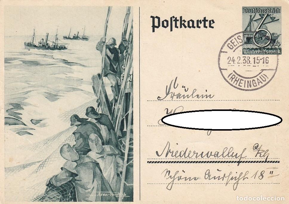 Sellos: Entero Postal Alemania Tercer Reich 1938 Winterhilfswerk WHW Pescadores Axster-Heudtlass Geisenheim