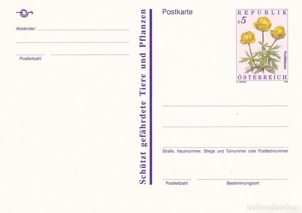 Sellos: Entero postal Austria 1992 - Flora Trollblume Proteged a animales y plantas en peligro de extinci&oacute;n