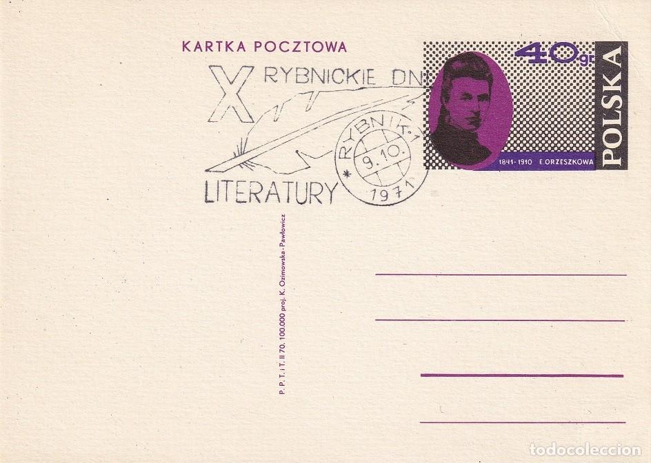 Sellos: Entero postal Polonia 1971 - X Jornadas Literarias de Rybnik / 1841-1910 Eliza Orzeszkowa 130 Aniv.