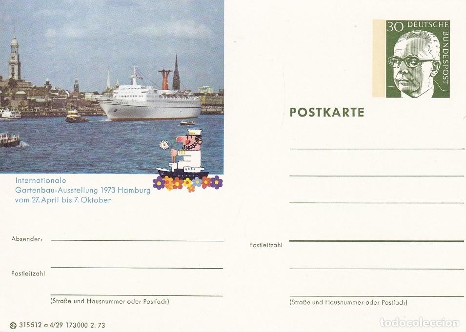 Sellos: Entero postal Alemania 1973 - Exposici&oacute;n Internacional de Horticultura de Hamburgo (IGA 73) - Barco