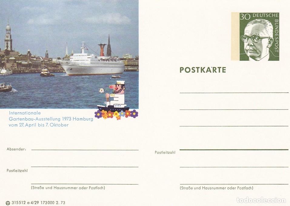 Sellos: Entero postal Alemania 1973 - Exposici&oacute;n Internacional de Horticultura de Hamburgo (IGA 73) - Barco