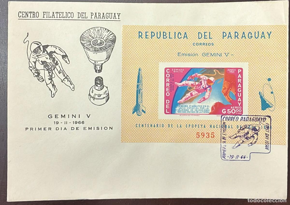 Sellos: MI) 1966 PARAGUAY, FDC, AIRMAIL,GEMINI V SPACE PROGRAM / CENTENARY OF THE NATIONAL EPIC, H. 81. SPAC