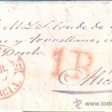 Sellos: CARTA PREFILATELICA DE ELCHE A ALICANTE,1847,FECHADOR BAEZA ROJO 6R,PORTEO 1R. Lote 38718585