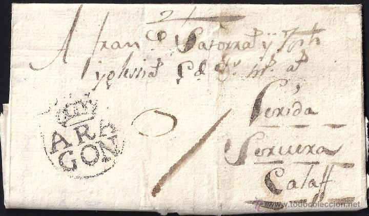 Sellos: 1785 Azuara a Calaf Arag&oacute;n - Foto 1