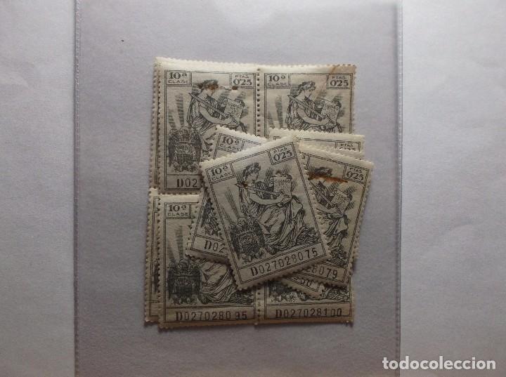 Sellos: LOTE DE SIETE POLIZAS-ESTAMPILLAS 10&ordf; CLASE. - Foto 1