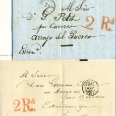 Sellos: CACERES ARROYO DEL PUERCO. DOS CARTAS DE 1848 ENVIADAS DESDE FRANCIA. Lote 144463466