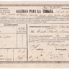 Sellos: TRANSPORTE POR CARRETERA. GALERAS PARA LA CORUÑA. VALLADOLID MADRID. 1862. ENVÍO DE DOS CAJONES