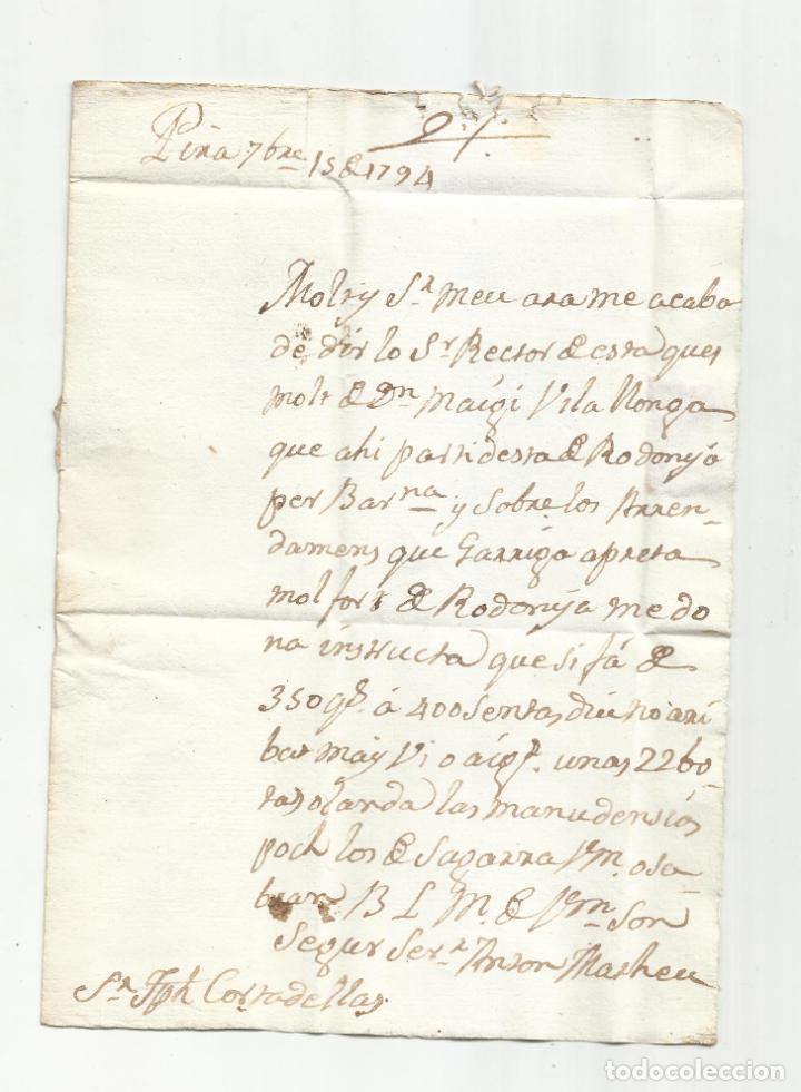 Sellos: circulada y escrita en catalan 1794 de pina montblanc tarragona a barcelona - Foto 2 - 303127448