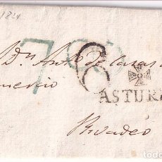 Sellos: PREFILATELIA. CARTA ENTERA. OVIEDO, ASTURIAS. A RIBADEO., LUGO. 1824. BONITOS PORTEOS RECTIFICADOS