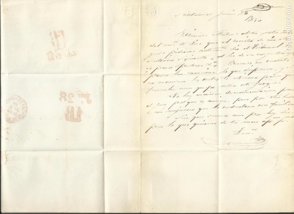 Sellos: circulada y escrita 1850 de santander a madrid - Foto 2