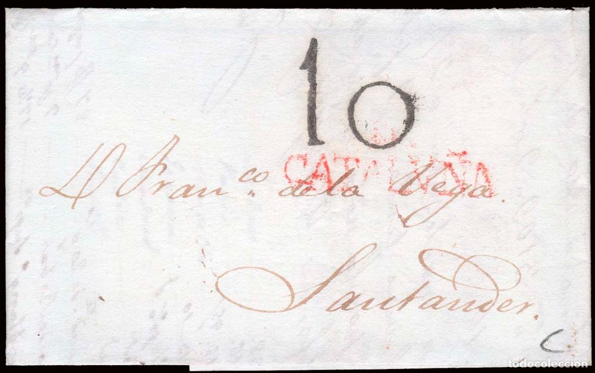 Stamps: Barcelona - Prefilatelia - PE 49R - 1834 - Carta a Santander + porteo &rdquo;10&rdquo;