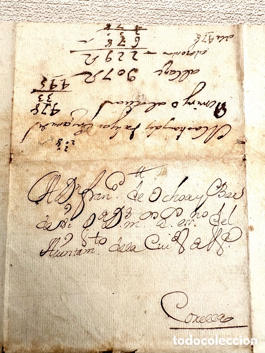 Sellos: 1725 Prefilatelia- cubierta de Carta/Legajo - Escribano Real Corella, Ochoa y Bardaji. Filigrana LB