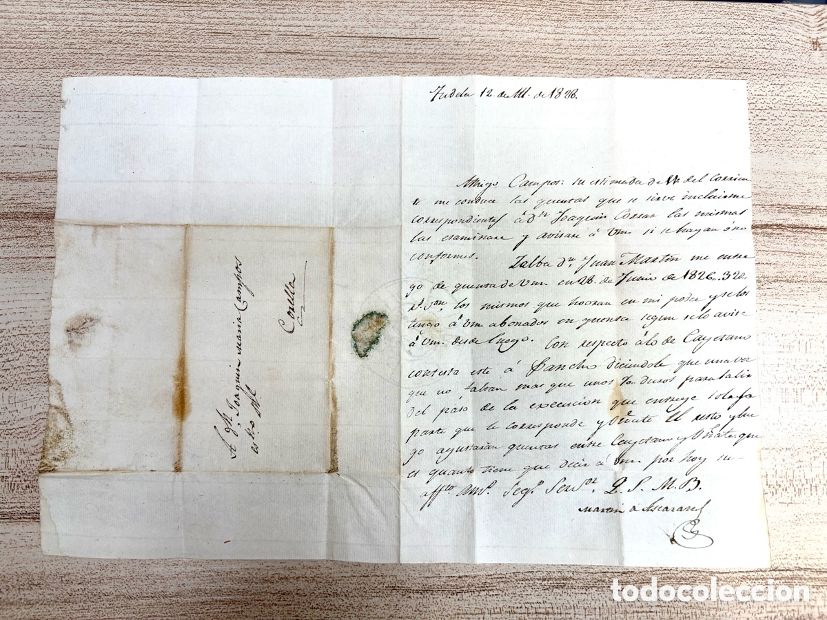 Sellos: 1828 Manuscrito Prefilatelia Tudela a Corella - Filigrana Hospital de Pamplona - Gesti&oacute;n legal