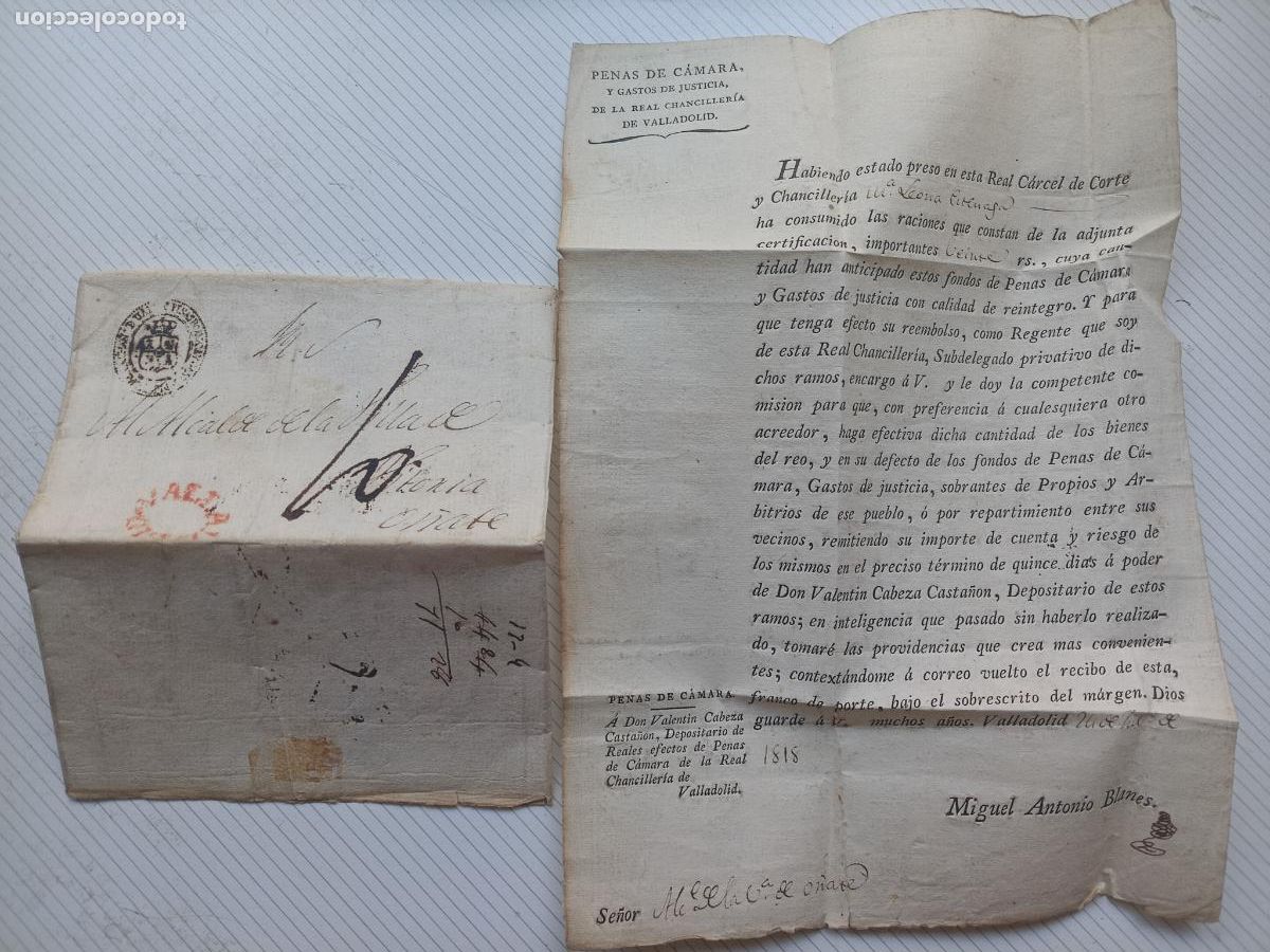 Sellos: Penas de C&aacute;mara, Canciller&iacute;a de Valladolid. Mar&iacute;a Leona Cirenaga, Al alcalde de O&ntilde;ate 1818 Vitoria