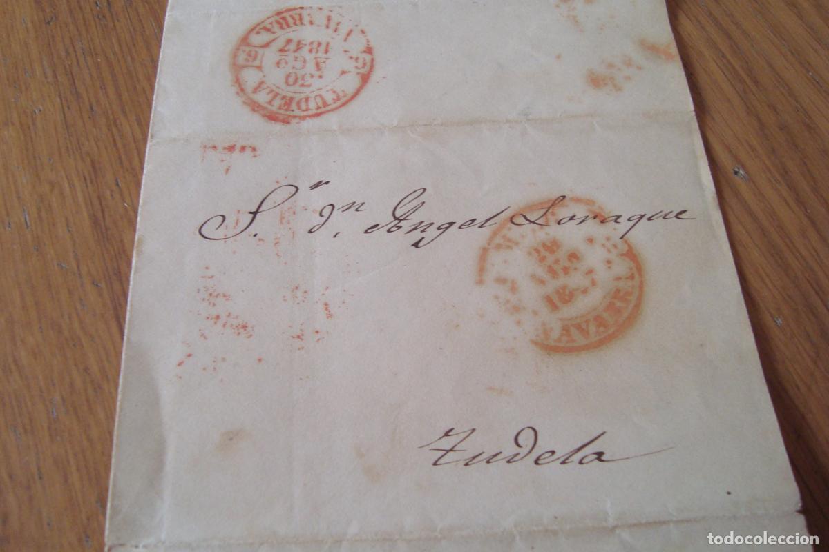 Sellos: ANTIGUA CARTA SEBASTIAN CIA PAMPLONA. ANGEL LORAQUE TUDELA NAVARRA 1847.