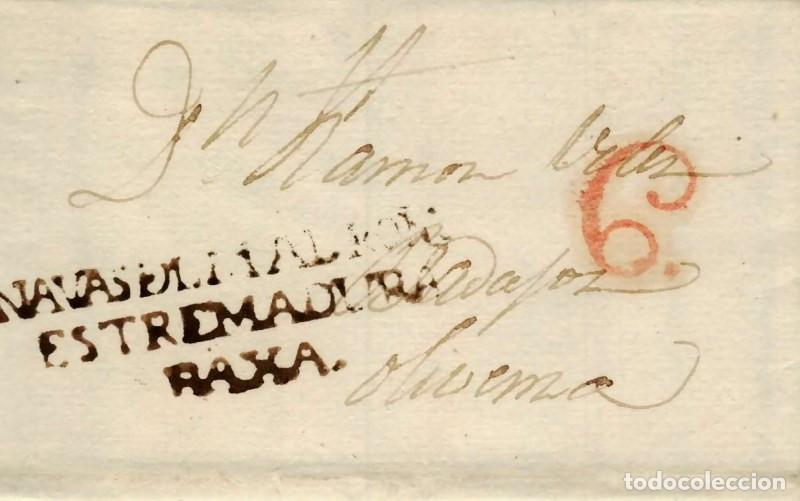 Sellos: FA1159-66. PREFILATELIA. 1838, 17 de julio. Sobrescrito de Navas del Madro&ntilde;o a Olivenza, RR