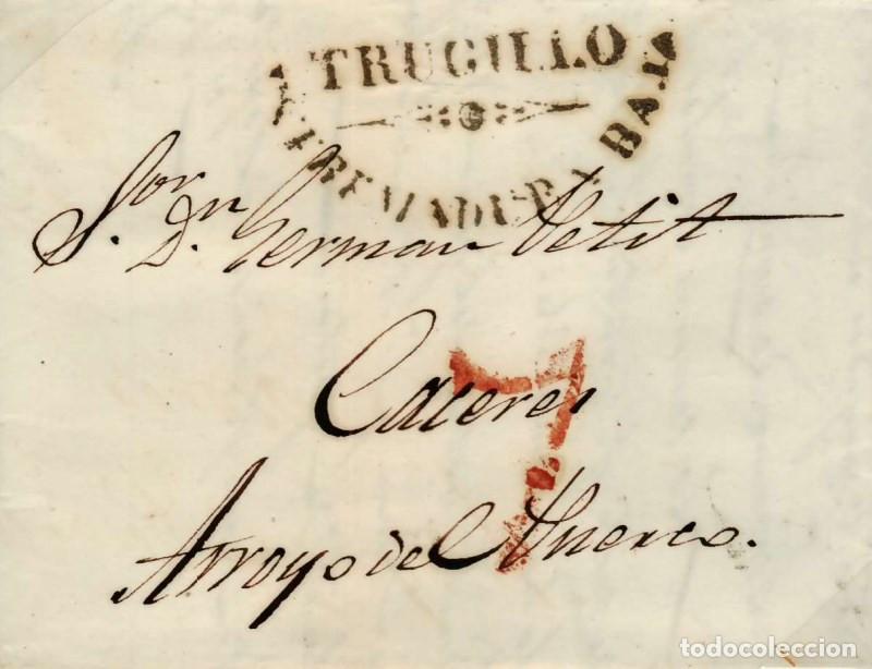 Sellos: FA0791C, PREFILATELIA. 1842, 30 de abril. Sobrescrito circulado de Trujillo a Arroyo del Puerco, RR