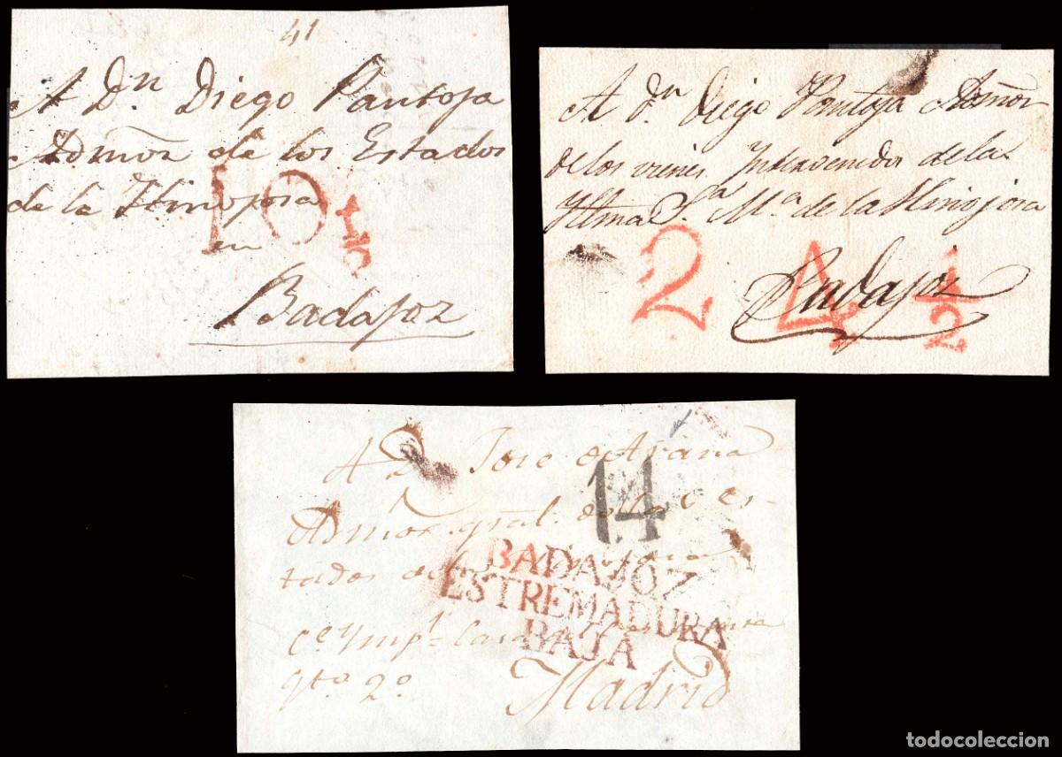 Sellos: Badajoz - Prefilatelia - 3 frontales diferentes porteos